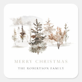 クリスマスウォーターカラー冬の風景ステッカー スクエアシール