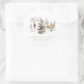 クリスマスウォーターカラー冬の風景ステッカー ラウンドシール (バッグ)