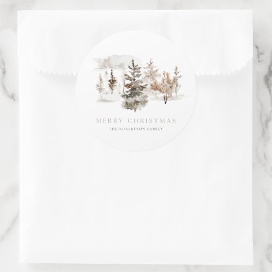 クリスマスウォーターカラー冬の風景ステッカー ラウンドシール (バッグ)