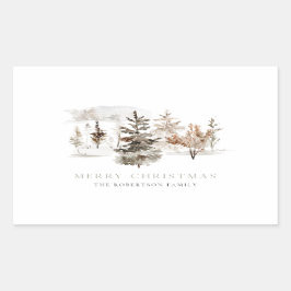 クリスマスウォーターカラー冬の風景ステッカー 長方形シール