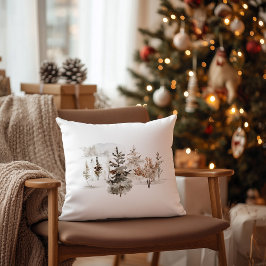 クリスマスウォーターカラー冬の風景 クッション