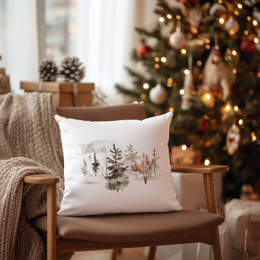 クリスマスウォーターカラー冬の風景 クッション