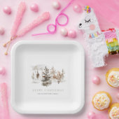 クリスマスウォーターカラー冬の風景 ペーパープレート (パーティー)