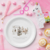 クリスマスウォーターカラー冬の風景 ペーパープレート (パーティー)
