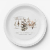 クリスマスウォーターカラー冬の風景 ペーパープレート (正面)