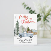 クリスマスウォーターカラー冬用ヴィンテージトラックウッドランド シーズンポストカード (スタンド正面)