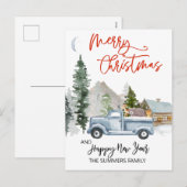 クリスマスウォーターカラー冬用ヴィンテージトラックウッドランド シーズンポストカード (正面/裏面)