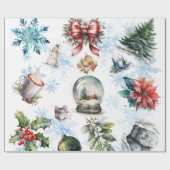 クリスマスウォーターカラー包装紙 ラッピングペーパー (フラット)