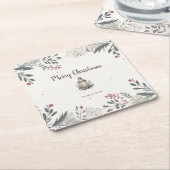 クリスマスウォーターカラー挨拶 スクエアペーパーコースター (アングル)