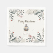 クリスマスウォーターカラー挨拶 スタンダードカクテルナプキン (正面)