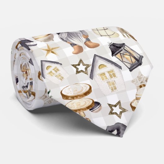 クリスマスウォーターカラー格言カントリーファームハウス ネクタイ (ロール)