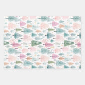 クリスマスウォーターカラー森のパターン ラッピングペーパーシート (正面2)