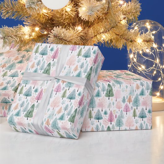 クリスマスウォーターカラー森のパターン ラッピングペーパー (クリスマス)