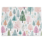 クリスマスウォーターカラー森のパターン ラージペーパーバッグ (正面)