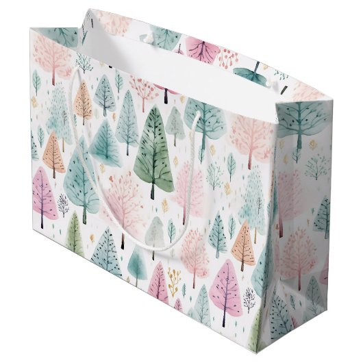クリスマスウォーターカラー森のパターン ラージペーパーバッグ (裏面アングル)
