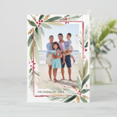 クリスマスウォーターカラー植物写真コラージュ シーズンカード (スタンド正面)