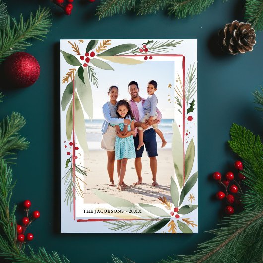 クリスマスウォーターカラー植物写真コラージュ シーズンカード