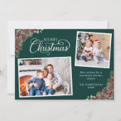 クリスマスウォーターカラー植物学2フォトダークグリーン シーズンカード (正面)