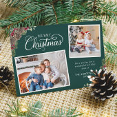 クリスマスウォーターカラー植物学2フォトダークグリーン シーズンカード