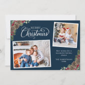 クリスマスウォーターカラー植物学2フォトネイビーブルー シーズンカード (正面)