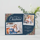 クリスマスウォーターカラー植物学2フォトネイビーブルー シーズンカード (スタンド正面)