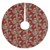 クリスマスウォーターカラー植物模様レッドグリーン ブラッシュドポリエステルツリースカート (正面)