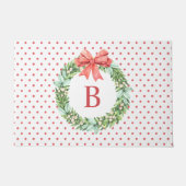 クリスマスウォーターカラー水玉模様リースモノグラム ドアマット (正面)