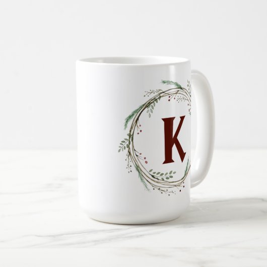 クリスマスウォーターカラー素朴リース コーヒーマグカップ (正面右)