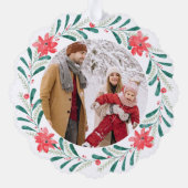 クリスマスウォーターカラー緑のフローラリース写真 オーナメントカード (裏面)