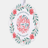 クリスマスウォーターカラー緑のフローラリース写真 オーナメントカード (左)