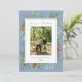 クリスマスウォーターカラー緑の植物性ほこりっぽいブルー シーズンカード (スタンド正面)