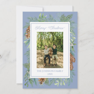 クリスマスウォーターカラー緑の植物性ほこりっぽいブルー シーズンカード