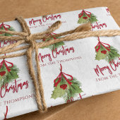 クリスマスウォーターカラー緑の赤い書道 ラッピングペーパーシート