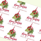 クリスマスウォーターカラー緑の赤い書道 ラッピングペーパーシート