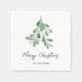 クリスマスウォーターカラー緑 スタンダードカクテルナプキン (正面)