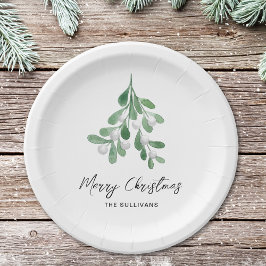 クリスマスウォーターカラー緑 ペーパープレート