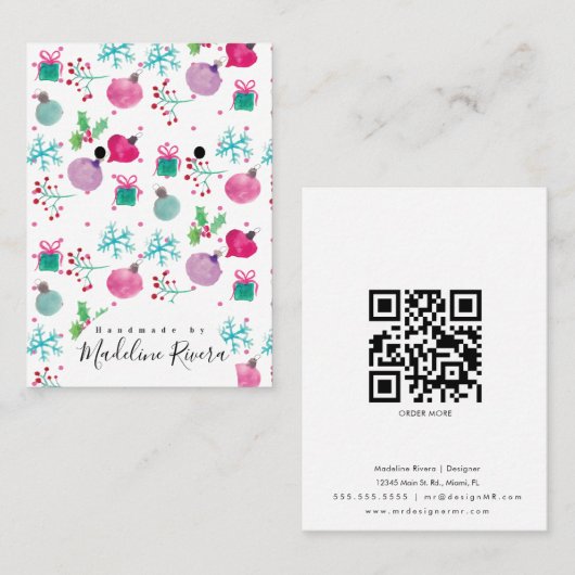 クリスマスウォーターカラー職人のイヤリングディスプレイカード コーリングカード (正面/裏面)