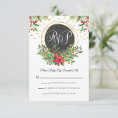 クリスマスウォーターカラー花RSVPカード 招待状 (スタンド正面)