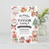 クリスマスウォーターカラー誕生日パーティーの招待状 招待状 (スタンド正面)