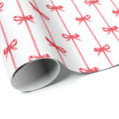 クリスマスウォーターカラー赤い弓と垂直リボン ラッピングペーパー (ロールコーナー)