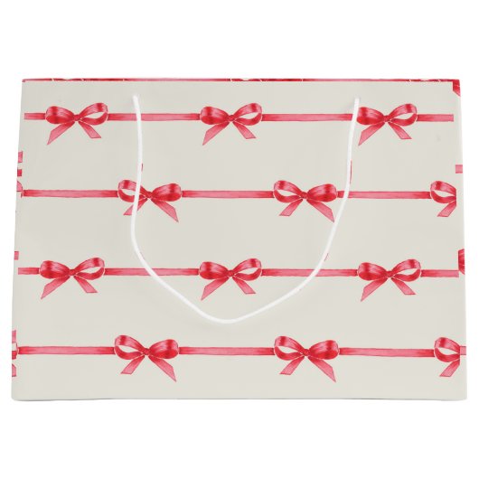 クリスマスウォーターカラー赤い弓(付き) ストライプ ラージペーパーバッグ (正面)