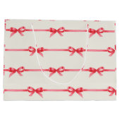 クリスマスウォーターカラー赤い弓(付き) ストライプ ラージペーパーバッグ (裏面)