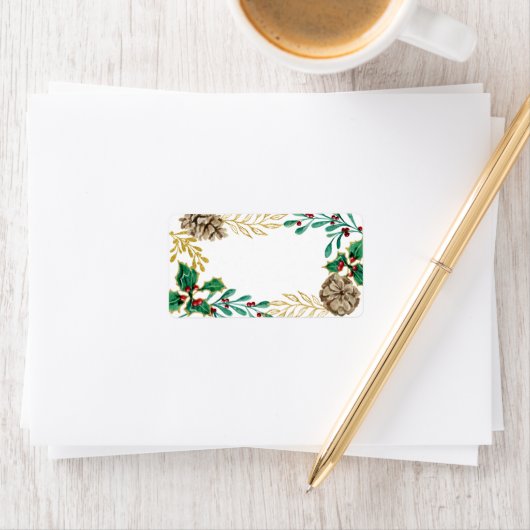 クリスマスウォーターカラー金ゴールドパインホリーグリーン ラベル (インサイチュ)