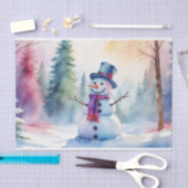 クリスマスウォーターカラー雪だるまと冬の森 薄葉紙 (クラフト)