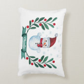クリスマスウォーターカラー雪だるまカスタム アクセントクッション (裏面(縦))