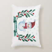 クリスマスウォーターカラー雪だるまカスタム アクセントクッション (正面(垂直))