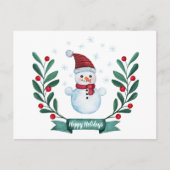 クリスマスウォーターカラー雪だるまカスタム ポストカード (正面)