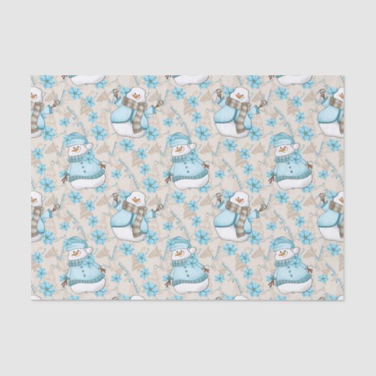 クリスマスウォーターカラー雪だるまホリデーパーティティッシュ 薄葉紙 (正面)