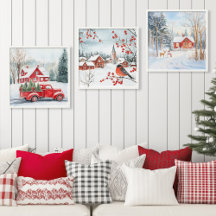 クリスマスウォーターカラー雪の冬のシーンレッドハウス