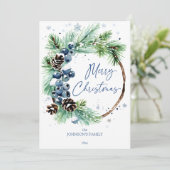 クリスマスウォーターカラー雪の松のリース シーズンカード (スタンド正面)